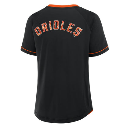 Baltimore Orioles Women's Cooperstown Collection League Diva Raglan V-Neck T-Shirt - Black