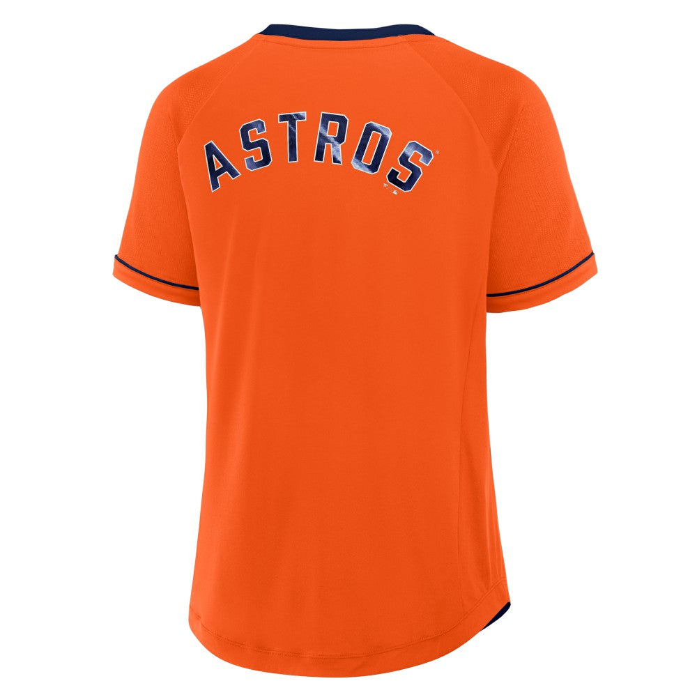 Houston Astros Women's Cooperstown Collection League Diva Raglan V-Neck T-Shirt - Orange