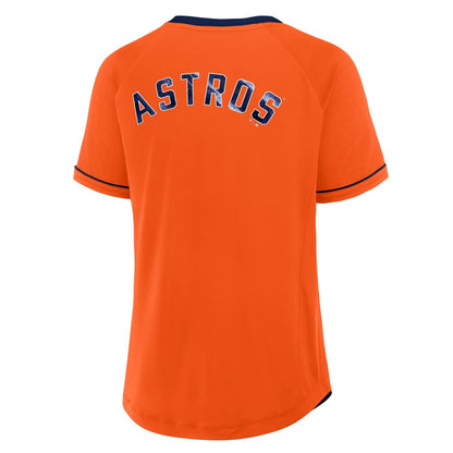 Houston Astros Women's Cooperstown Collection League Diva Raglan V-Neck T-Shirt - Orange