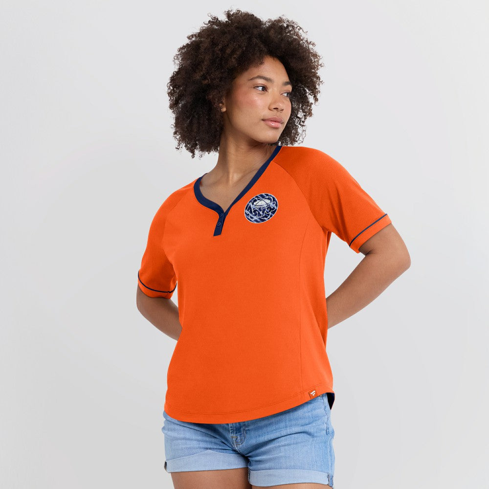 Houston Astros Women's Cooperstown Collection League Diva Raglan V-Neck T-Shirt - Orange