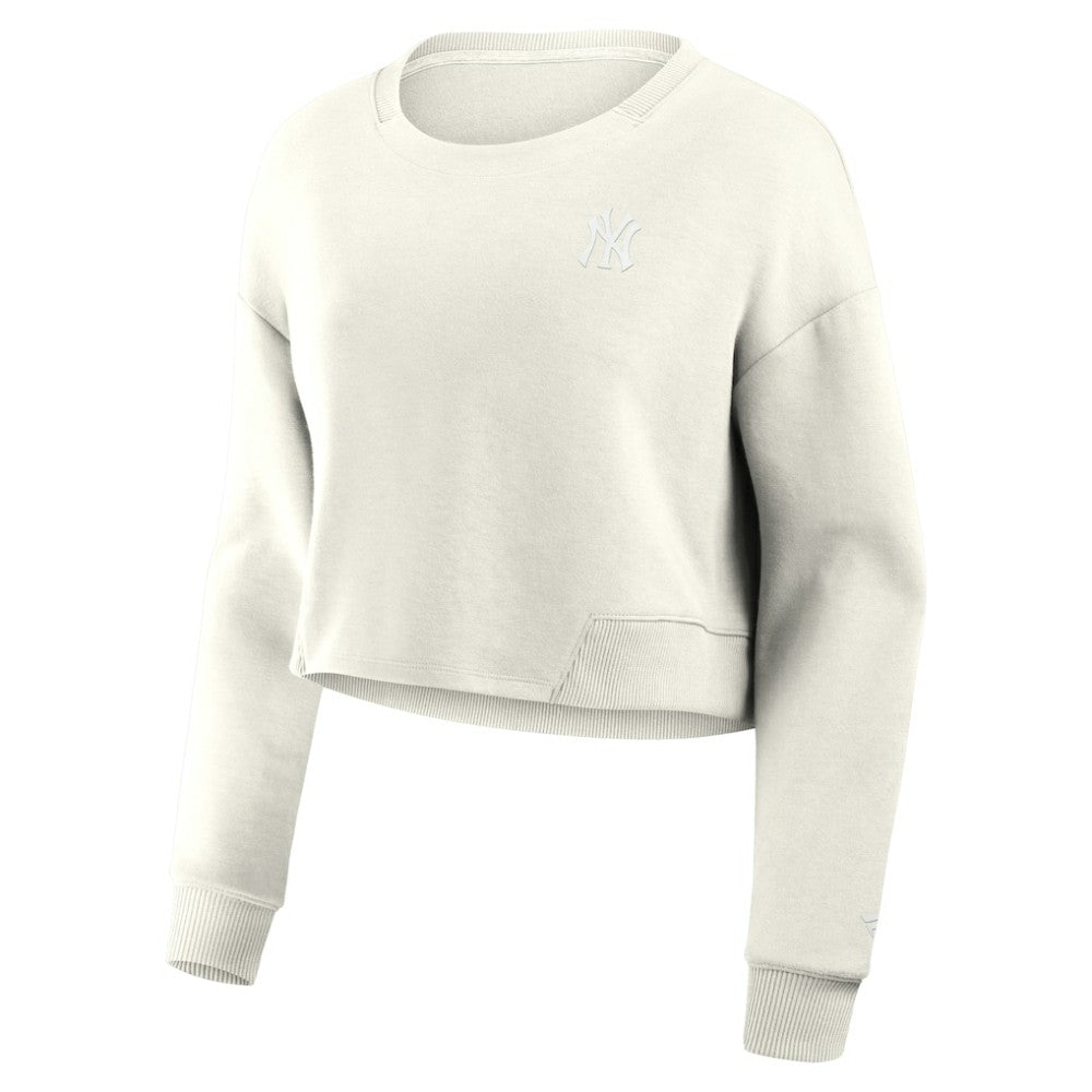 New York Yankees Women's Studio Cropped Pullover Sweatshirt - Cream