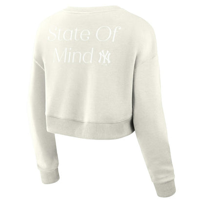 New York Yankees Women's Studio Cropped Pullover Sweatshirt - Cream