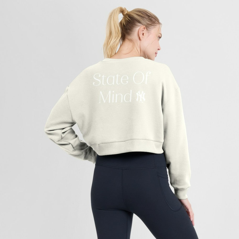 New York Yankees Women's Studio Cropped Pullover Sweatshirt - Cream