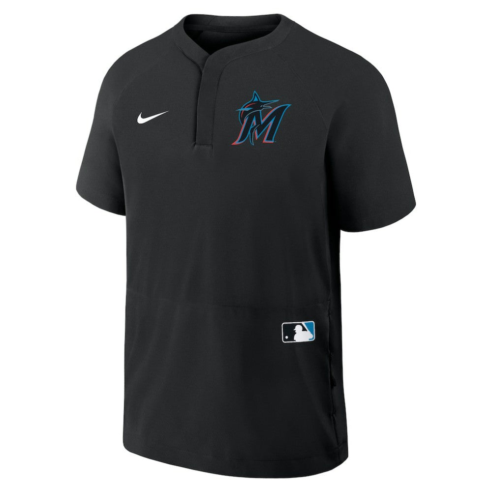 Miami Marlins Authentic Collection Raglan Short Sleeve Windshirt - Black | Nike