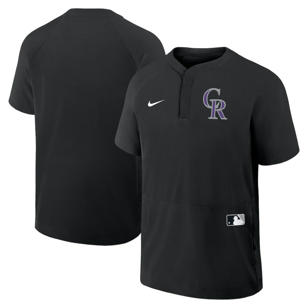 Colorado Rockies Authentic Collection Raglan Short Sleeve Windshirt - Black | Nike