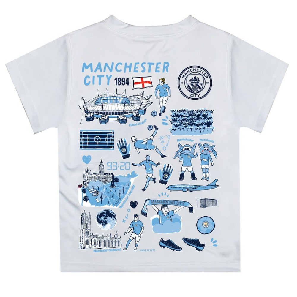 Manchester City Vive La Fete Youth Impressions Artwork T-Shirt - White shop