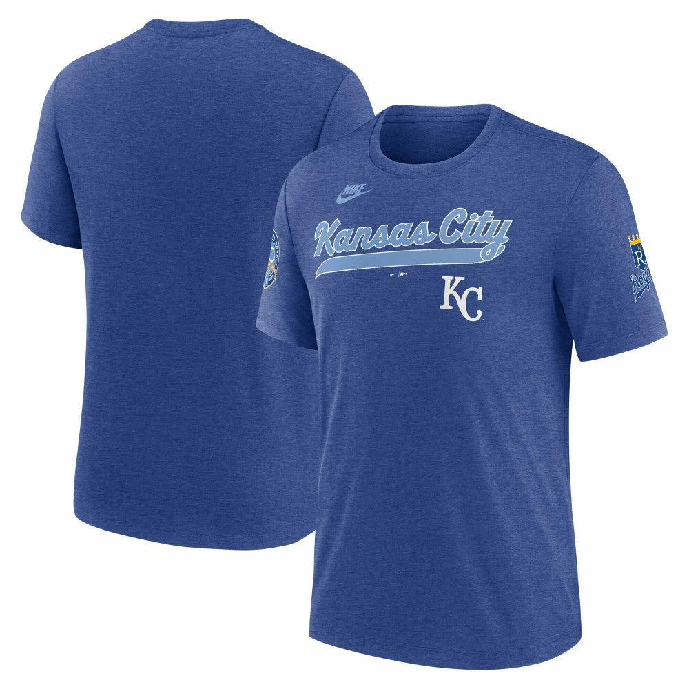 Kansas City Royals Cooperstown Collection Eras Tri-Blend T-Shirt - Heather Royal | Nike
