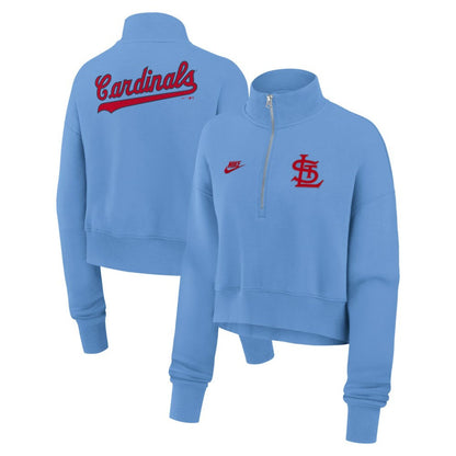 St. Louis Cardinals Women's Cooperstown Collection Phoenix Fleece Half-Zip Sweatshirt - Light Blue | Nike