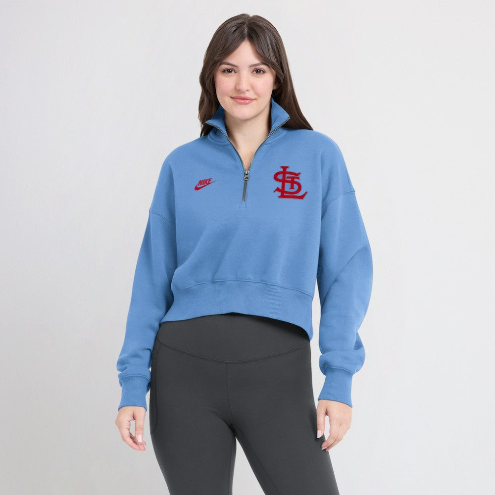 St. Louis Cardinals Women's Cooperstown Collection Phoenix Fleece Half-Zip Sweatshirt - Light Blue | Nike