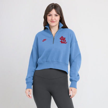 St. Louis Cardinals Women's Cooperstown Collection Phoenix Fleece Half-Zip Sweatshirt - Light Blue | Nike