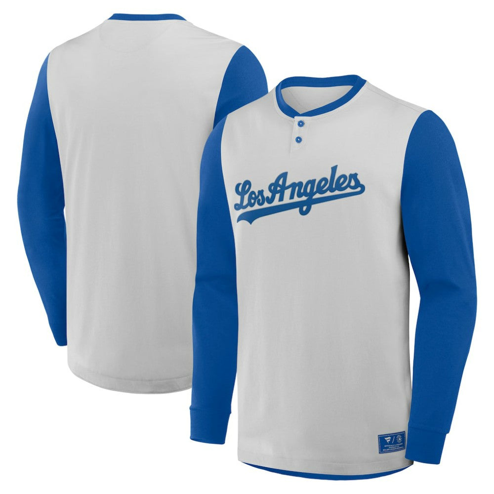 Los Angeles Dodgers Clubhouse Long Sleeve Henley Shirt - Gray/Royal