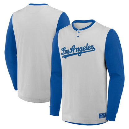 Los Angeles Dodgers Clubhouse Long Sleeve Henley Shirt - Gray/Royal