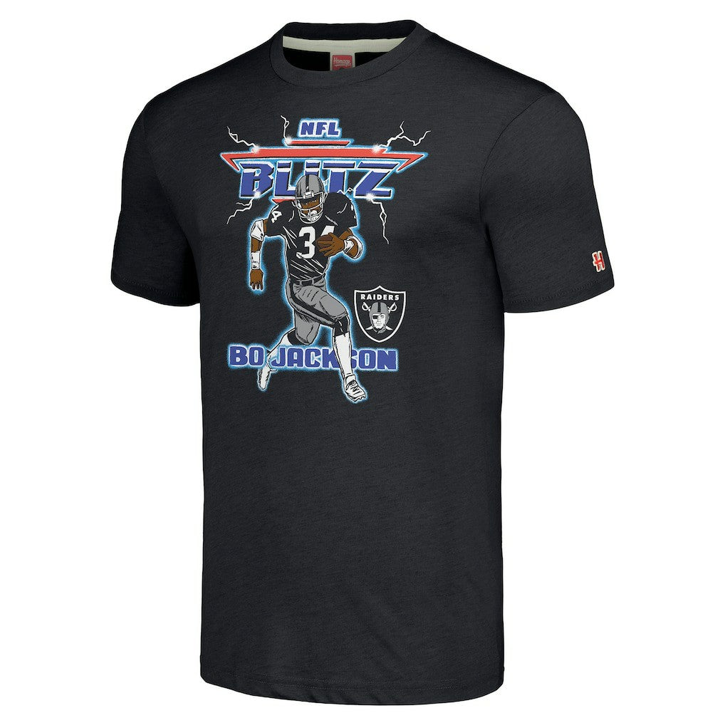 Bo Jackson Las Vegas Raiders Homage Unisex NFL Blitz Retired Player Tri-Blend T-Shirt - Heathered Charcoal discount