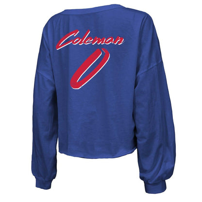 Keon Coleman Buffalo Bills Majestic Threads Women's Name & Number Off-Shoulder Script Cropped Long Sleeve V-Neck T-Shirt - Royal cheap
