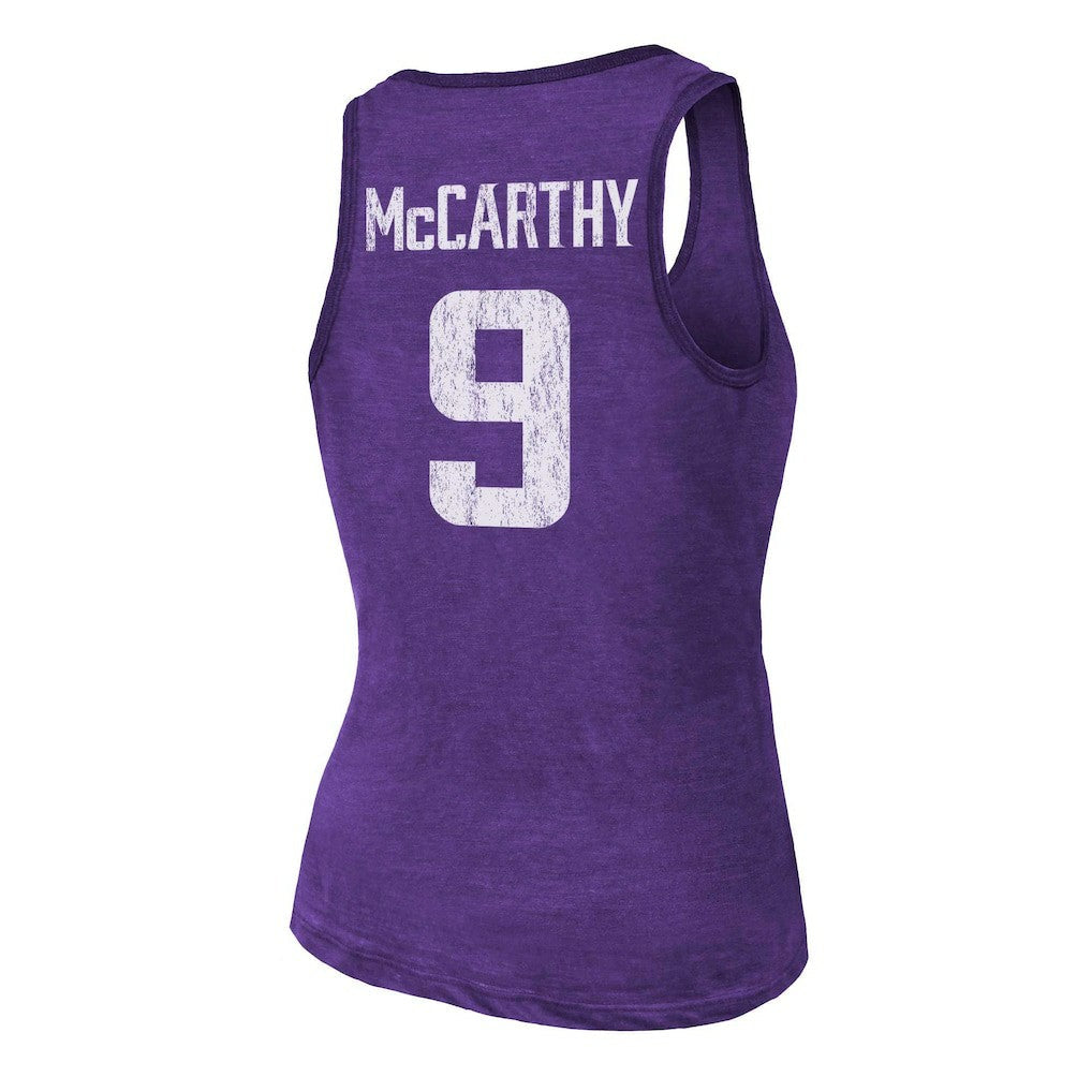 J.J. McCarthy Minnesota Vikings Majestic Threads Women's Name & Number Tri-Blend Scoop Neck Tank Top - Purple for sale