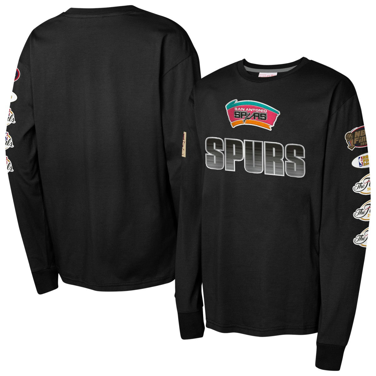 San Antonio Spurs Youth Hardwood Classics All Over Long Sleeve T-Shirt - Black | Mitchell & Ness cheap