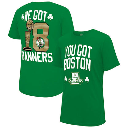 Boston Celtics Stadium Essentials 2024 NBA Finals Champions 18 Banners T-Shirt - Kelly Green discount