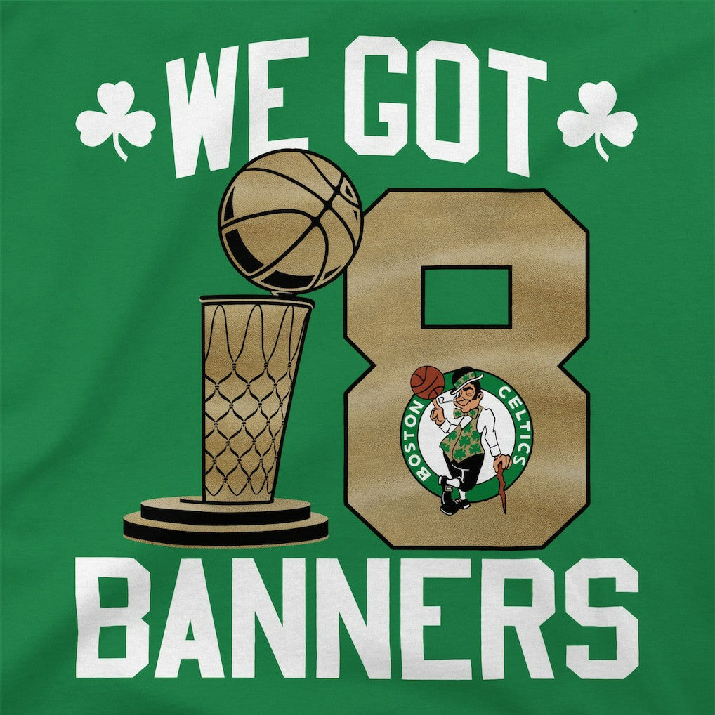 Boston Celtics Stadium Essentials 2024 NBA Finals Champions 18 Banners T-Shirt - Kelly Green discount