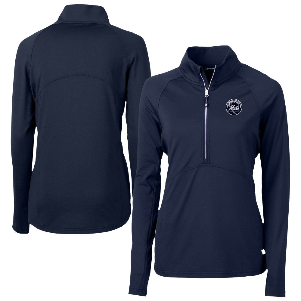 New York Mets Cutter & Buck Women's Adapt Eco Knit Stretch Recycled Half-Zip DryTec Top - Navy