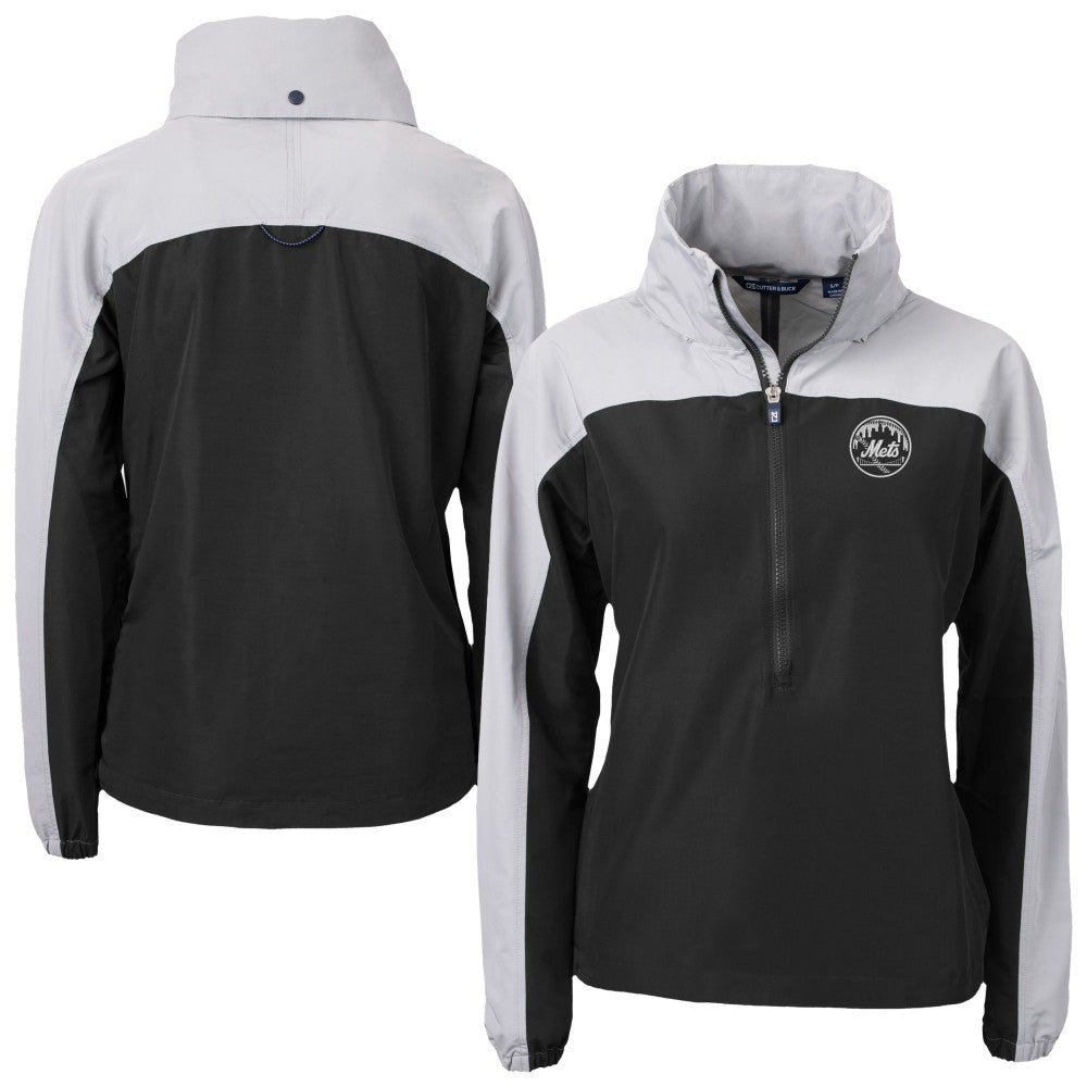 New York Mets Cutter & Buck Women's Charter Eco Recycled Half-Zip Anorak Jacket - Black/Gray