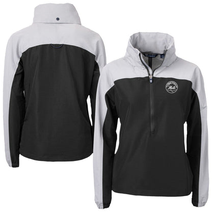 New York Mets Cutter & Buck Women's Charter Eco Recycled Half-Zip Anorak Jacket - Black/Gray