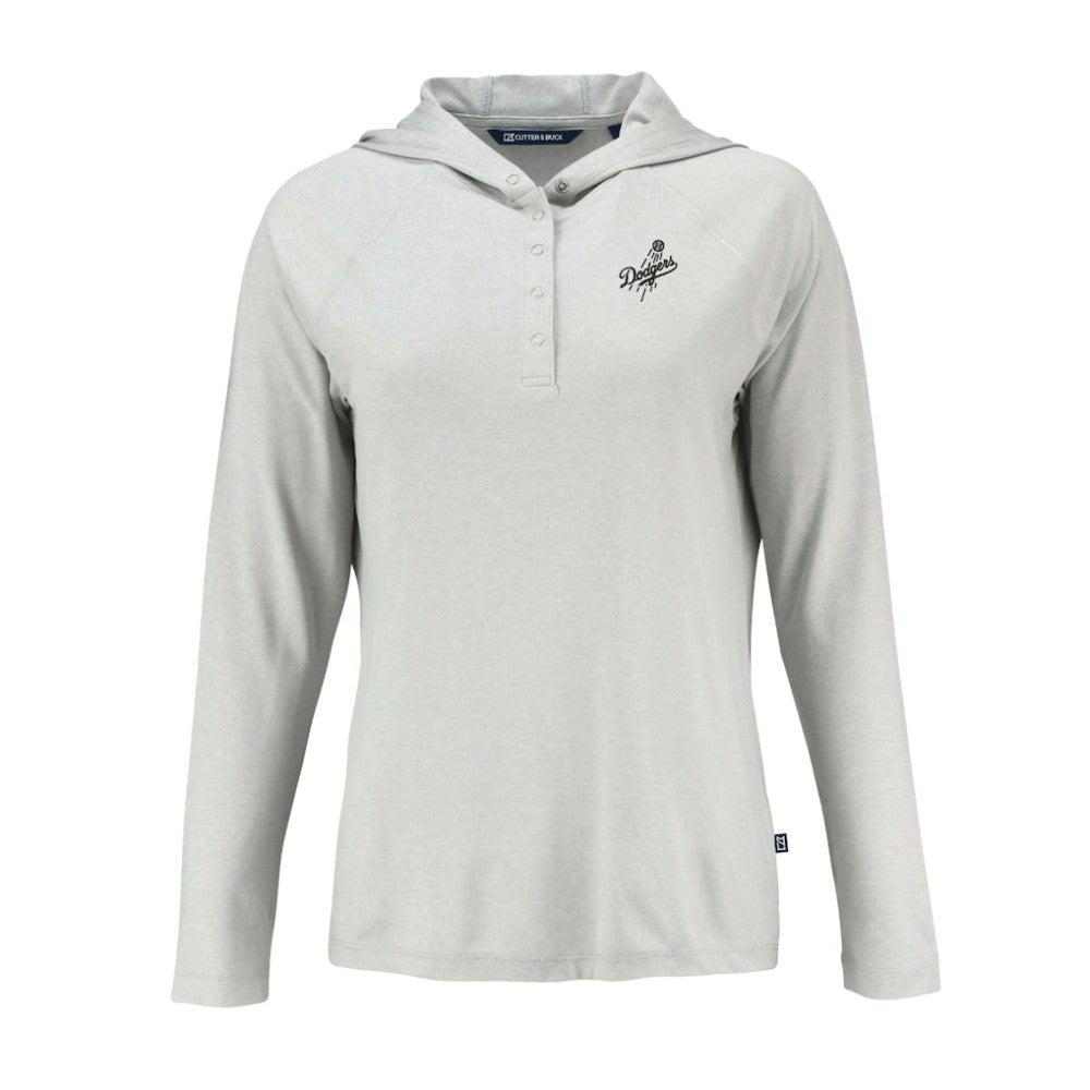 Los Angeles Dodgers Cutter & Buck Women's Coastline Epic Comfort Eco Recycled Raglan Long Sleeve Hoodie T-Shirt - Gray