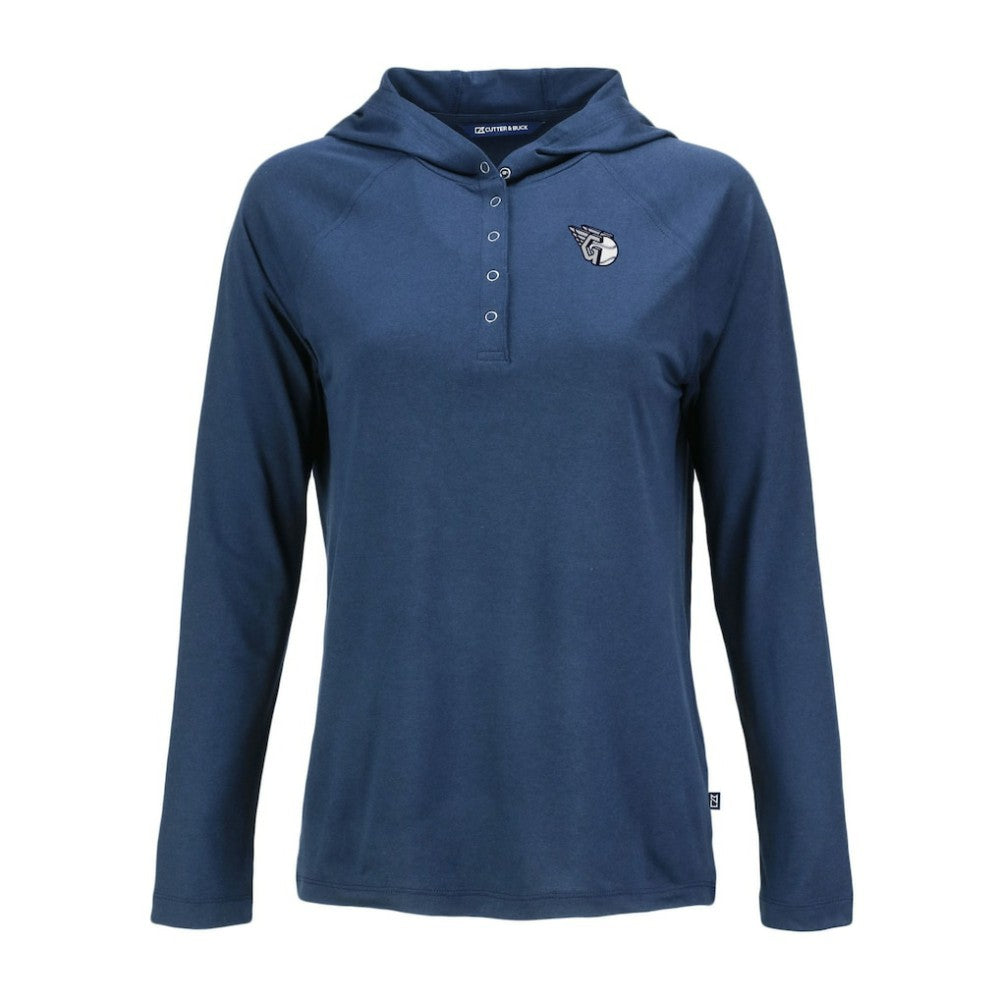 Cleveland Guardians Cutter & Buck Women's Coastline Epic Comfort Eco Recycled Raglan Long Sleeve Hoodie T-Shirt - Navy