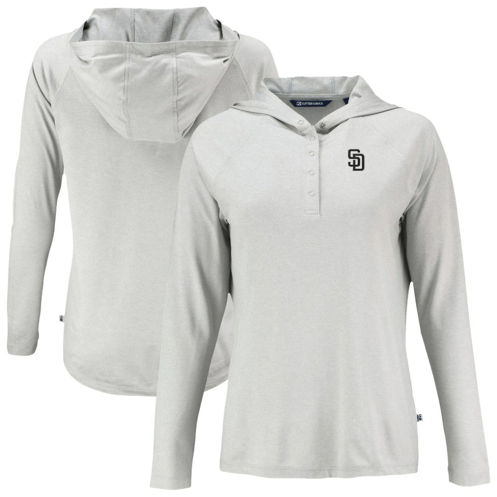San Diego Padres Cutter & Buck Women's Coastline Epic Comfort Eco Recycled Raglan Long Sleeve Hoodie T-Shirt - Gray