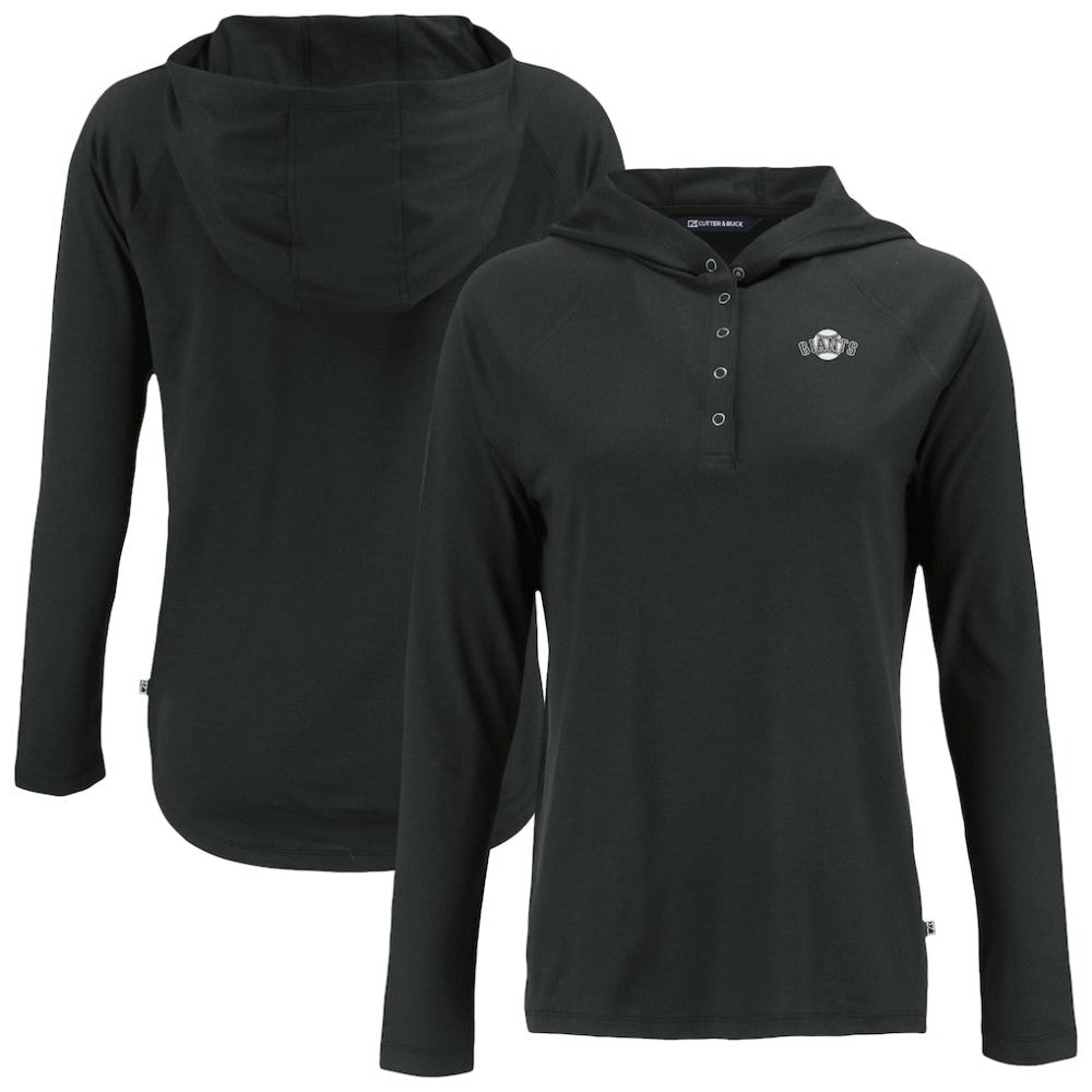 San Francisco Giants Cutter & Buck Women's Coastline Epic Comfort Eco Recycled Raglan Long Sleeve Hoodie T-Shirt - Black