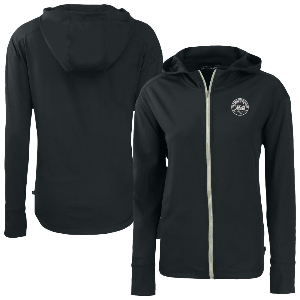 New York Mets Cutter & Buck Women's Daybreak Eco Recycled Full-Zip Hoodie - Black