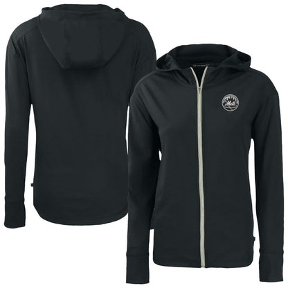 New York Mets Cutter & Buck Women's Daybreak Eco Recycled Full-Zip Hoodie - Black