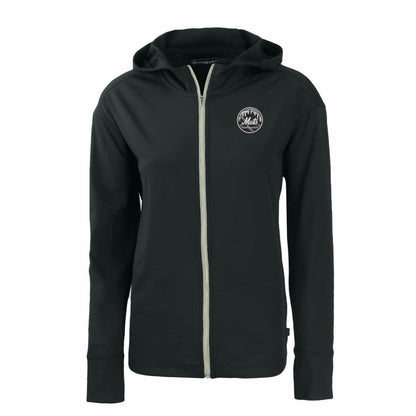 New York Mets Cutter & Buck Women's Daybreak Eco Recycled Full-Zip Hoodie - Black