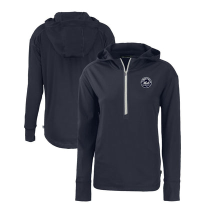 New York Mets Cutter & Buck Women's Daybreak Eco Recycled Half-Zip Hoodie - Navy