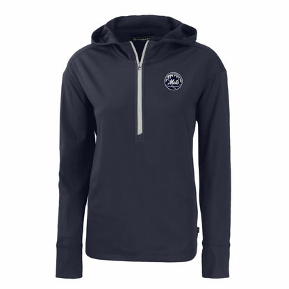 New York Mets Cutter & Buck Women's Daybreak Eco Recycled Half-Zip Hoodie - Navy
