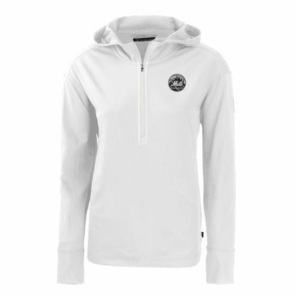 New York Mets Cutter & Buck Women's Daybreak Eco Recycled Half-Zip Hoodie - White