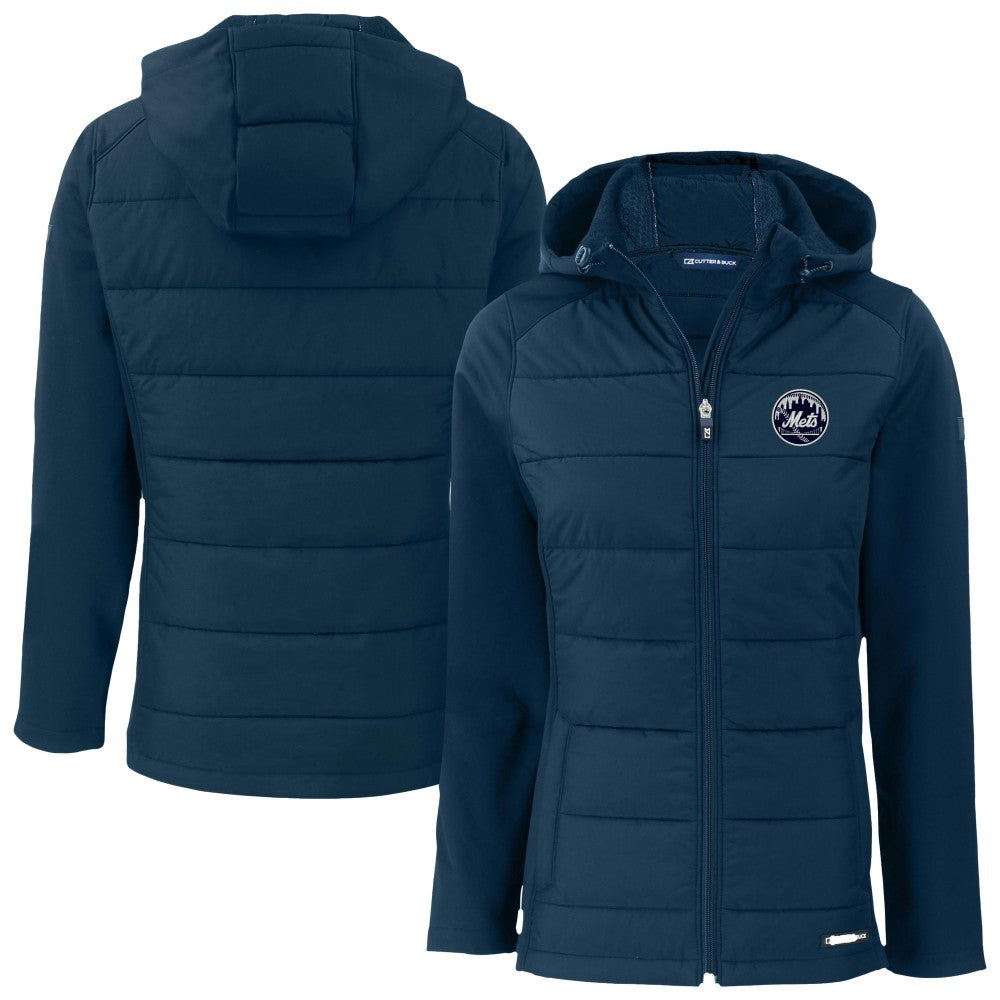 New York Mets Cutter & Buck Women's Evoke Hybrid Eco Softshell Recycled Full-Zip Hooded Jacket - Navy