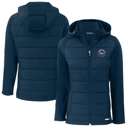 New York Mets Cutter & Buck Women's Evoke Hybrid Eco Softshell Recycled Full-Zip Hooded Jacket - Navy