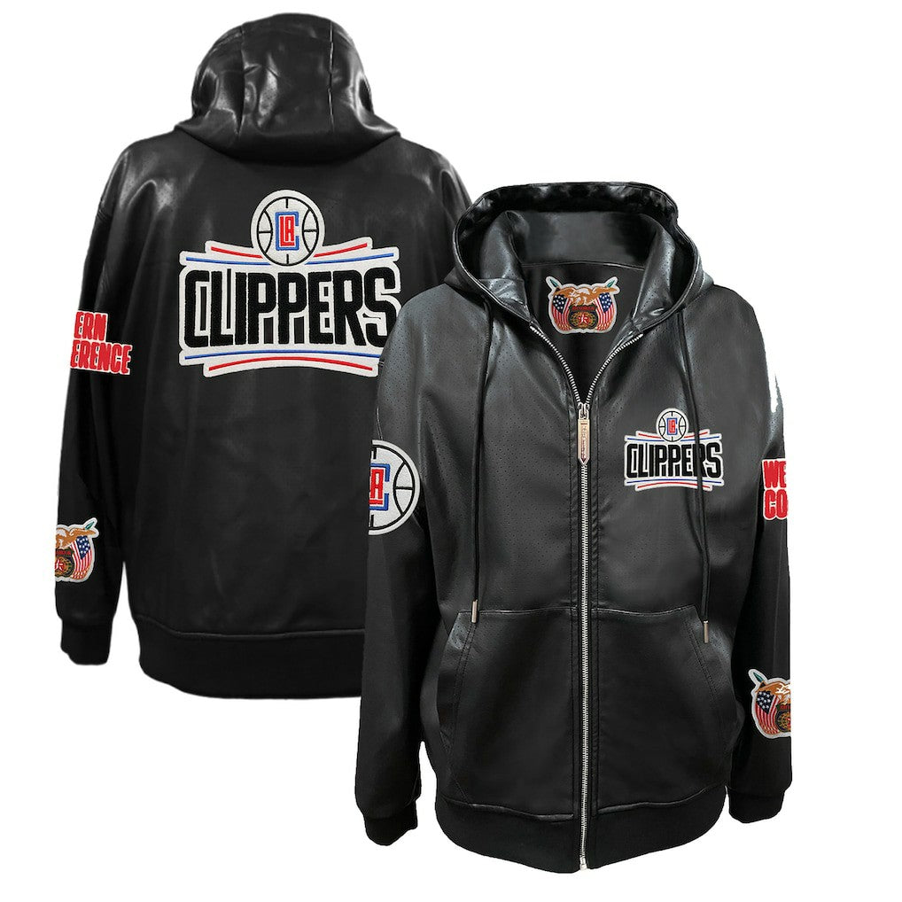 LA Clippers Jeff Hamilton Vegan Leather Full-Zip Hoodie - Black sale