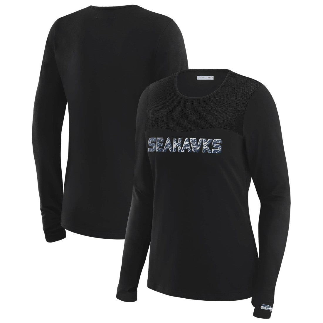 Seattle Seahawks WEAR by Erin Andrews x Gracie Hunt Women's Mesh Panel Long Sleeve T-Shirt - Black for sale