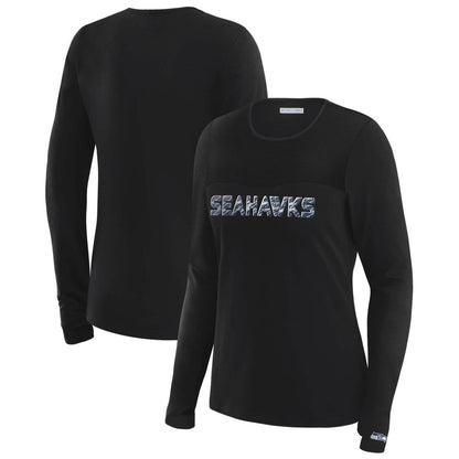 Seattle Seahawks WEAR by Erin Andrews x Gracie Hunt Women's Mesh Panel Long Sleeve T-Shirt - Black for sale