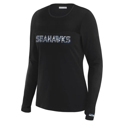 Seattle Seahawks WEAR by Erin Andrews x Gracie Hunt Women's Mesh Panel Long Sleeve T-Shirt - Black for sale