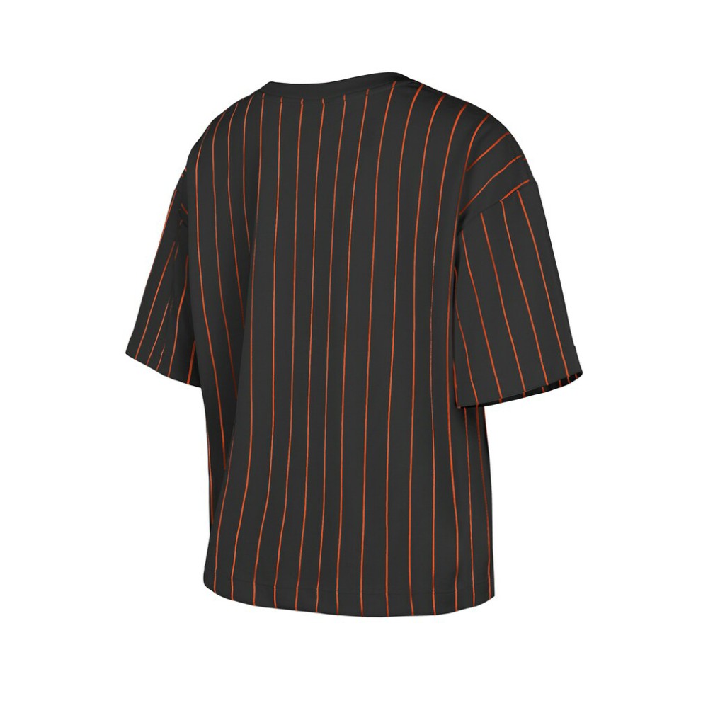 Baltimore Orioles Women's Cooperstown Collection Multiplier Pinstripe Cropped T-Shirt - Black | New Era