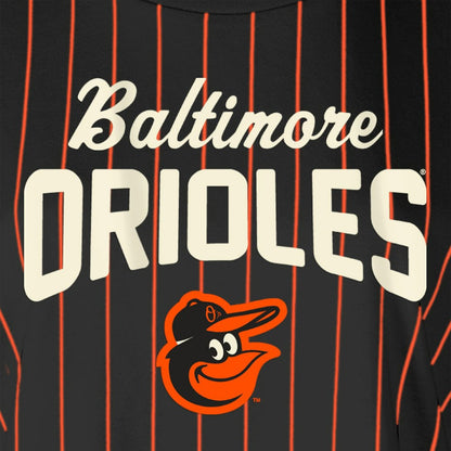 Baltimore Orioles Women's Cooperstown Collection Multiplier Pinstripe Cropped T-Shirt - Black | New Era