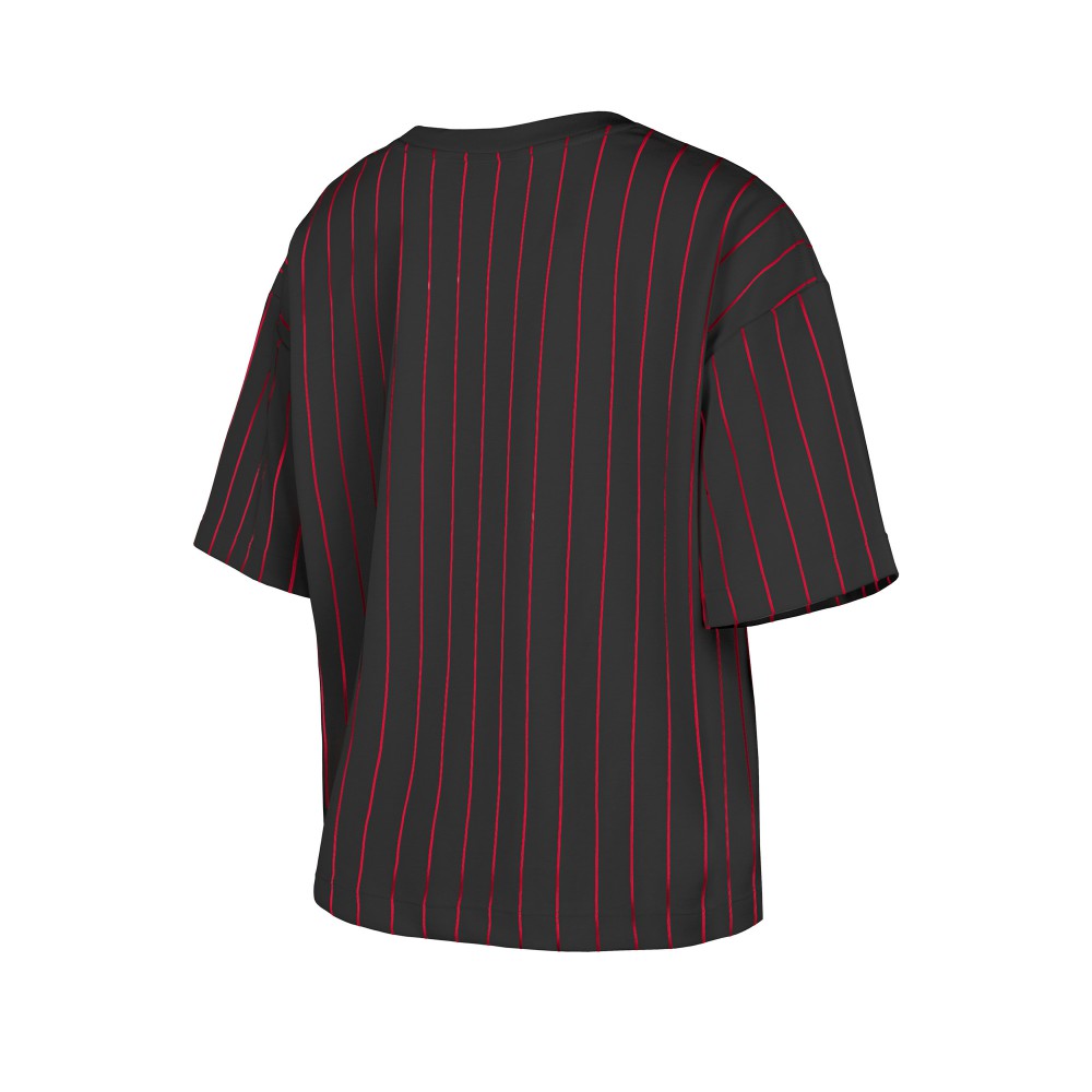 Cincinnati Reds Women's Cooperstown Collection Multiplier Pinstripe Cropped T-Shirt - Black | New Era