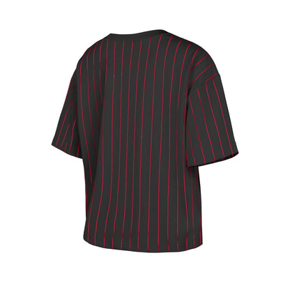 Cincinnati Reds Women's Cooperstown Collection Multiplier Pinstripe Cropped T-Shirt - Black | New Era