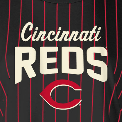 Cincinnati Reds Women's Cooperstown Collection Multiplier Pinstripe Cropped T-Shirt - Black | New Era