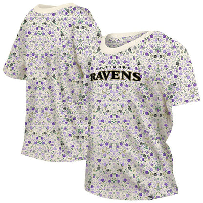 Baltimore Ravens New Era Women's Glam Game Floral Scoop Neck T-Shirt - Cream on sale
