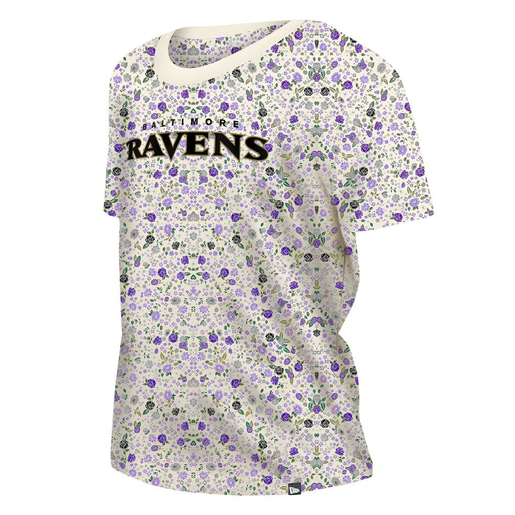 Baltimore Ravens New Era Women's Glam Game Floral Scoop Neck T-Shirt - Cream on sale