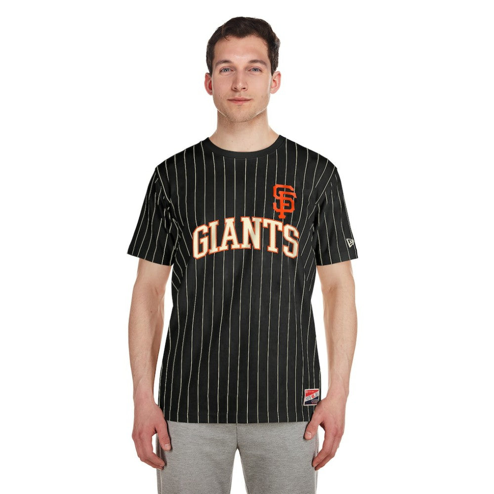 San Francisco Giants Throwback Pinstripe T-Shirt - Black | New Era