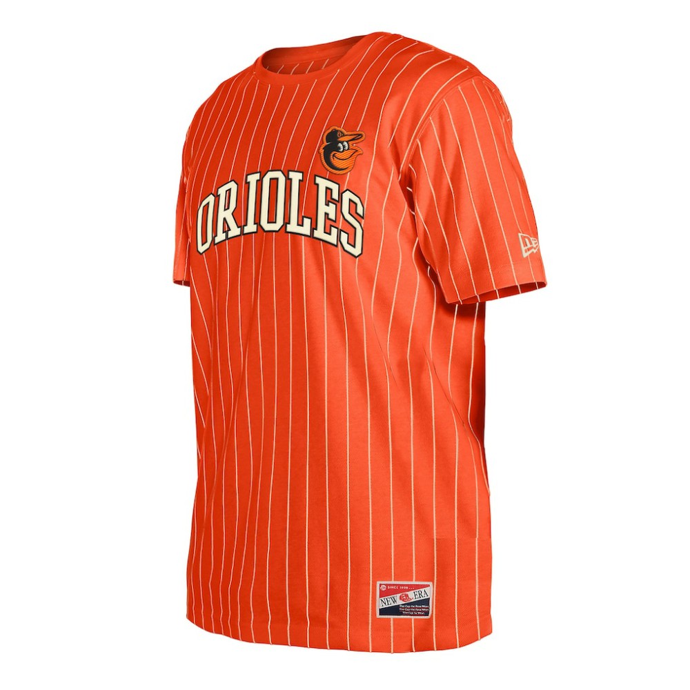 Baltimore Orioles Throwback Pinstripe T-Shirt - Orange | New Era